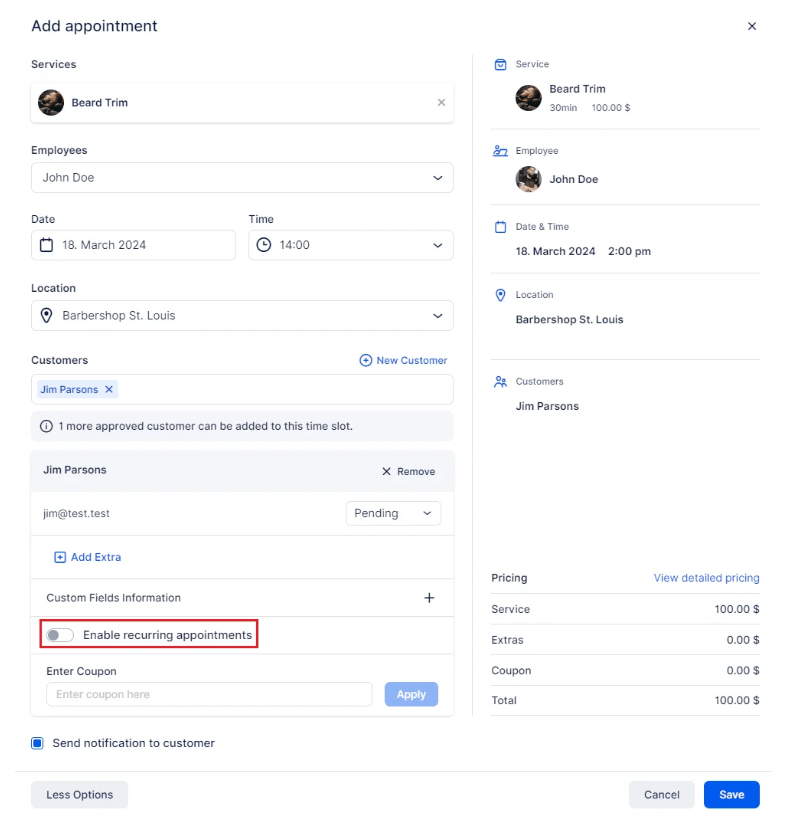 Custom Recurring Appointments