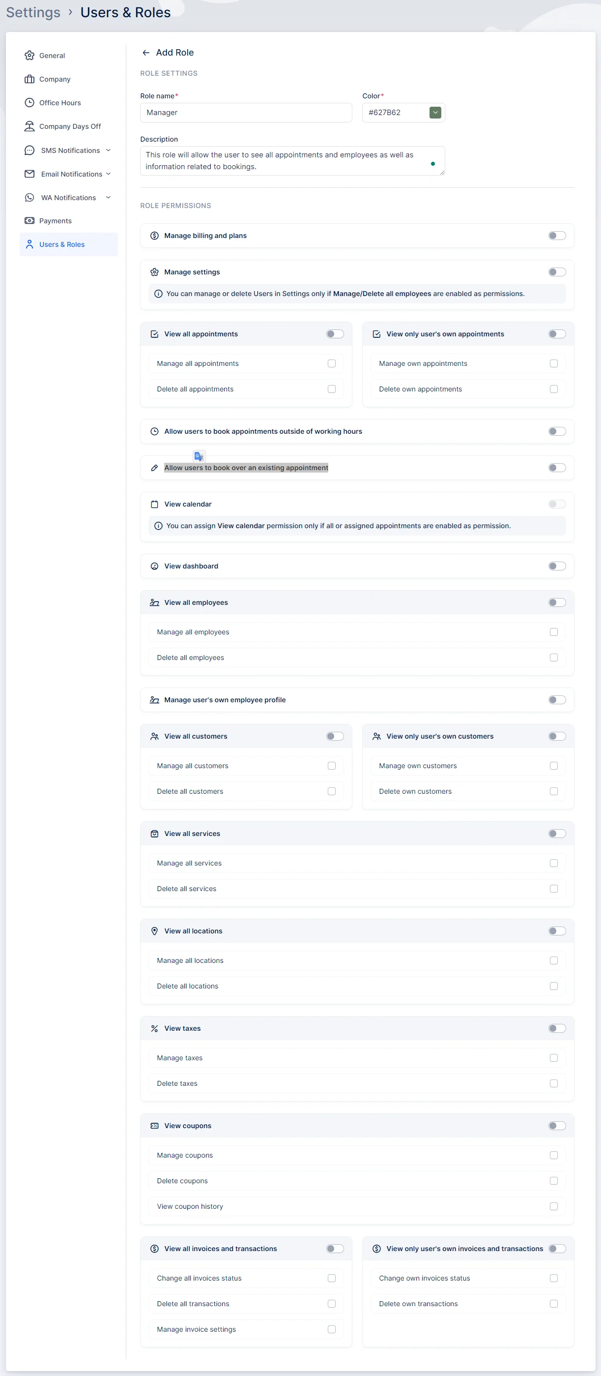 Custom User Roles Permissions