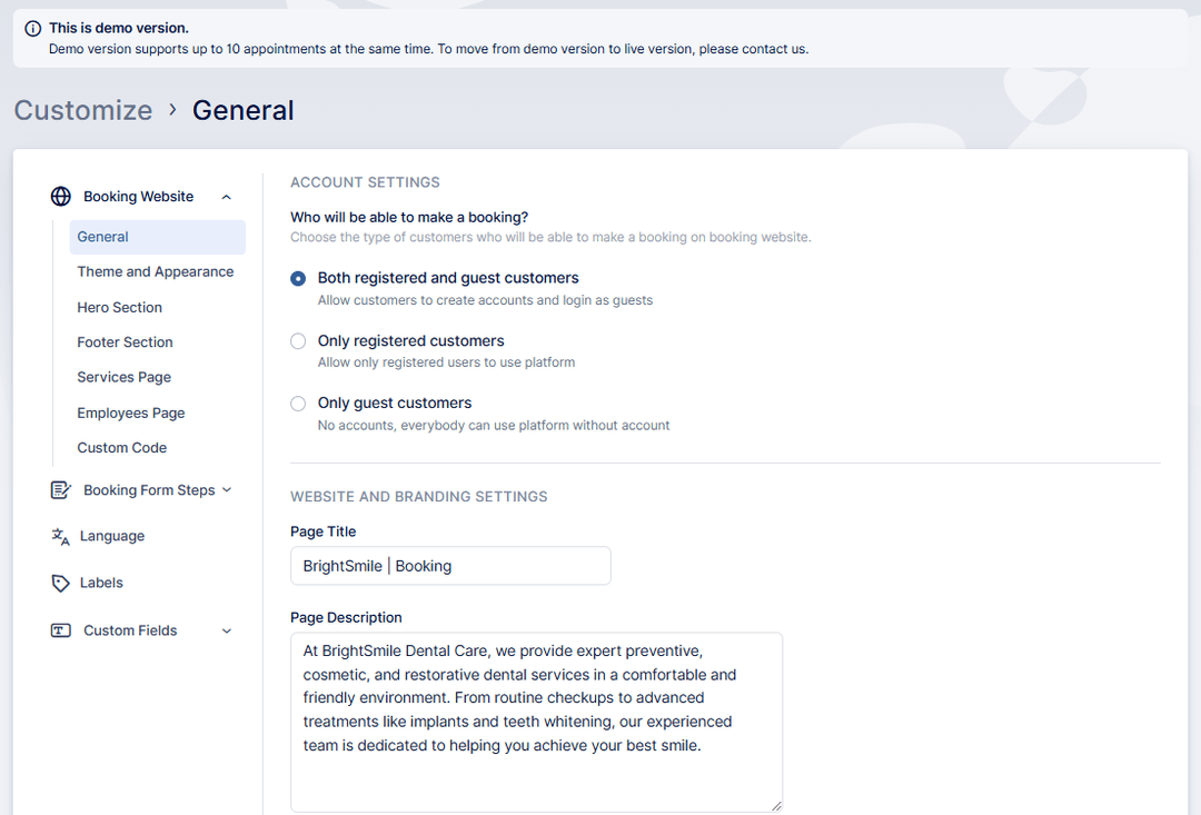 Customize Booking Options