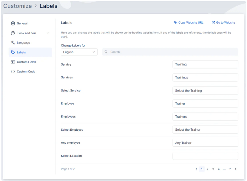 Customize Language Labels