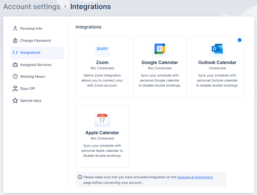 Integrations Google Calendar