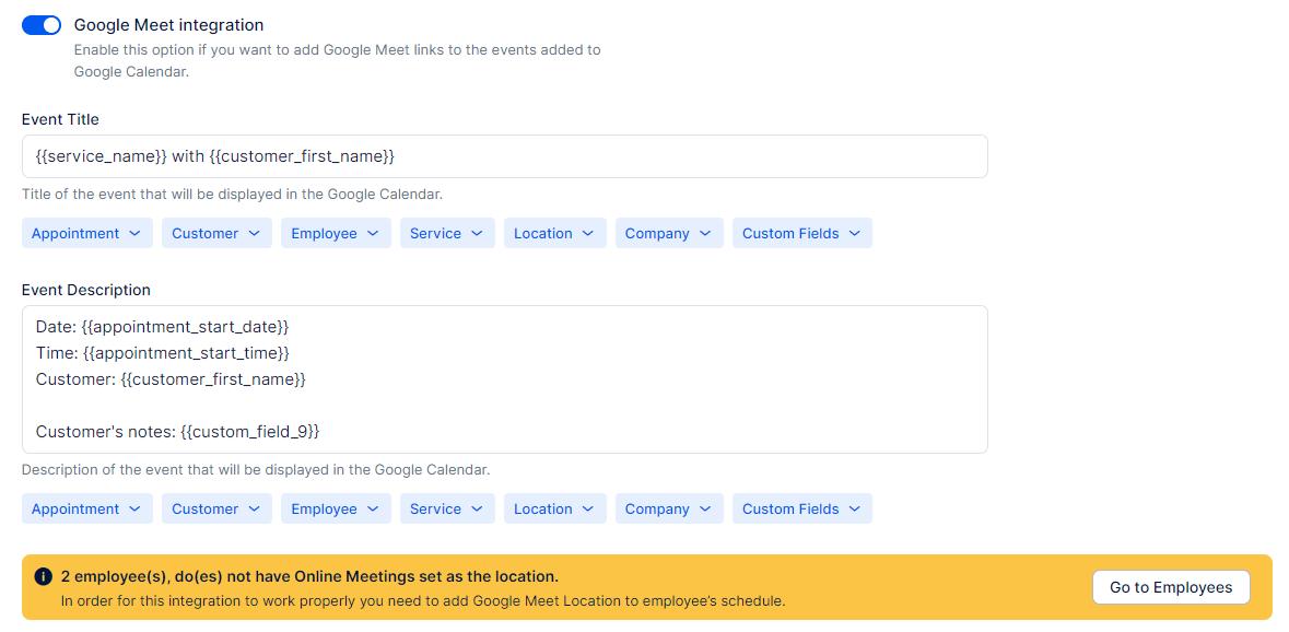 Google Meet and Warning