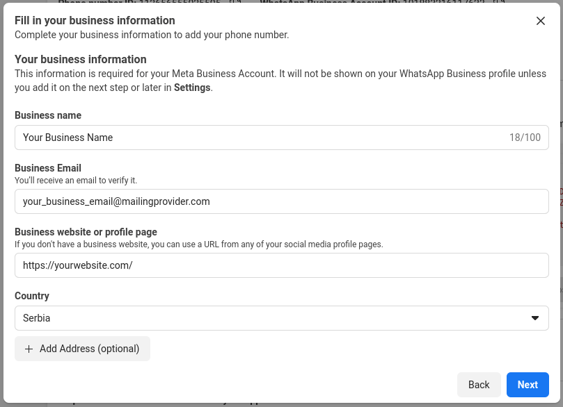 Facebook Business Info