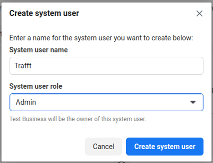 Facebook Create System User