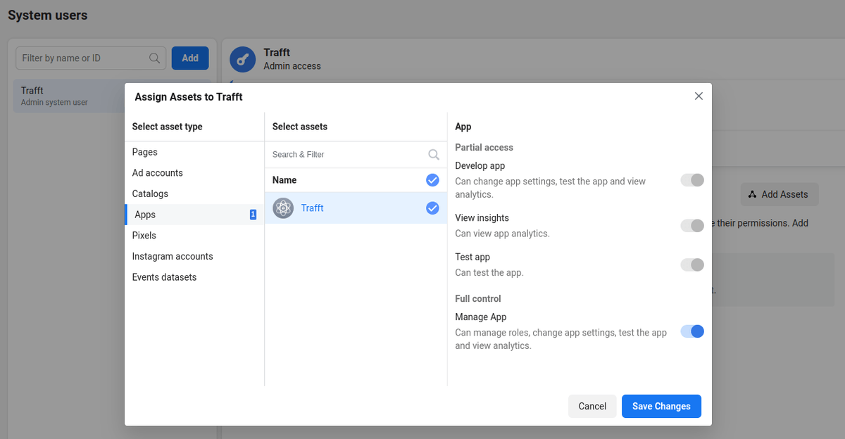 Facebook Assign Assets