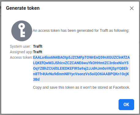 Facebook Token Generated