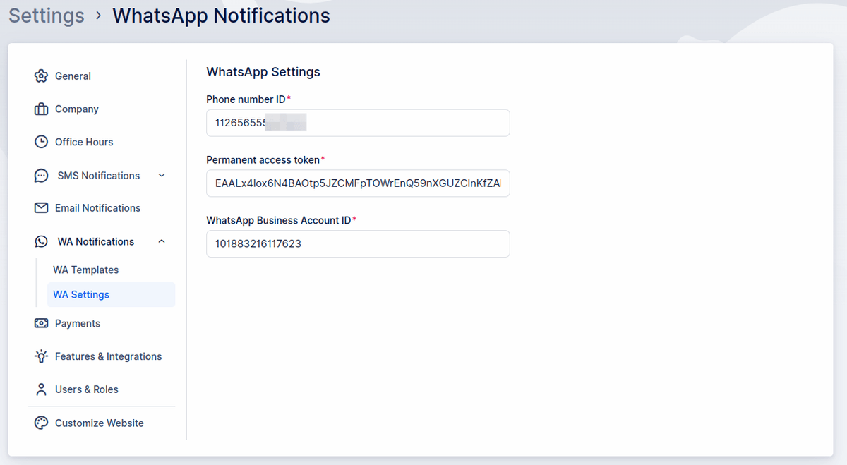 Trafft WhatsApp Token