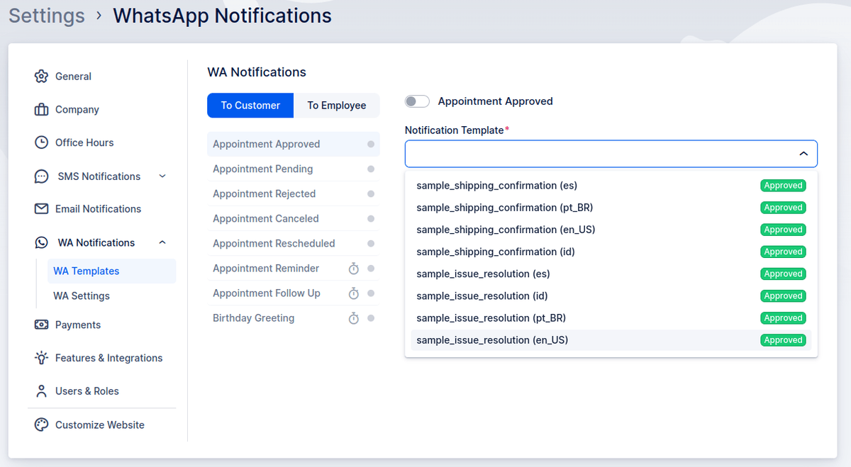 Trafft WhatsApp Templates