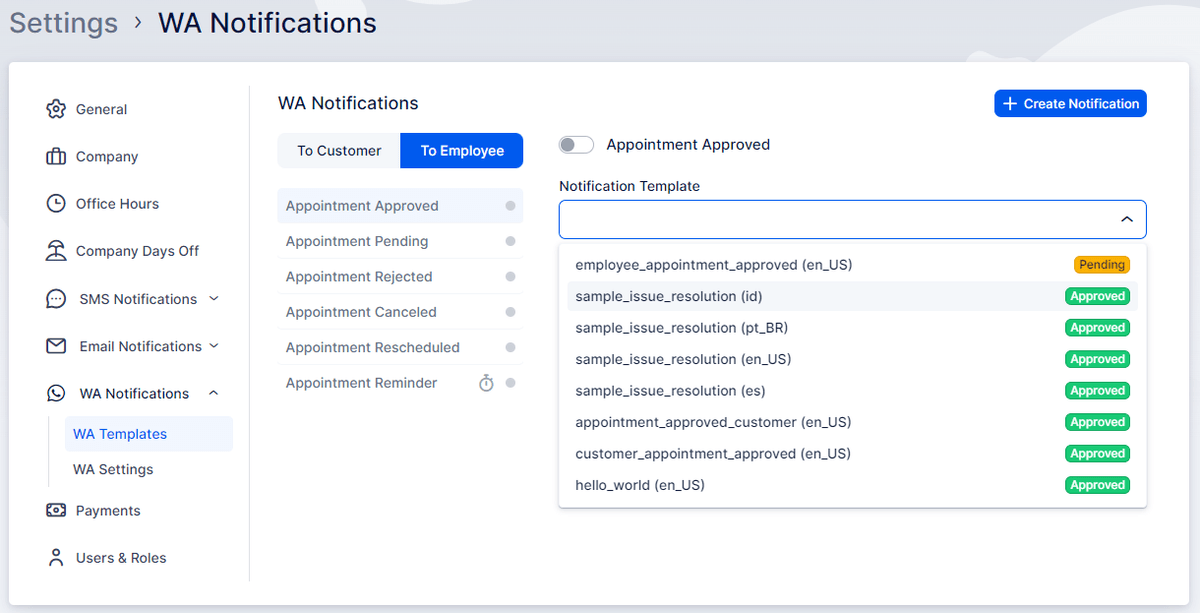 Facebook Template Status